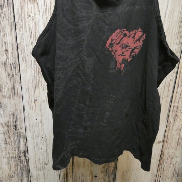 IRON FIST Skeleton & Heart Distressed Black Goth Tank Top Size XL - Picture 3 of 6